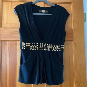Black v-neck with studded waistline